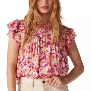 ba&sh Derick Floral Ruffle-Shoulder Top Size xs